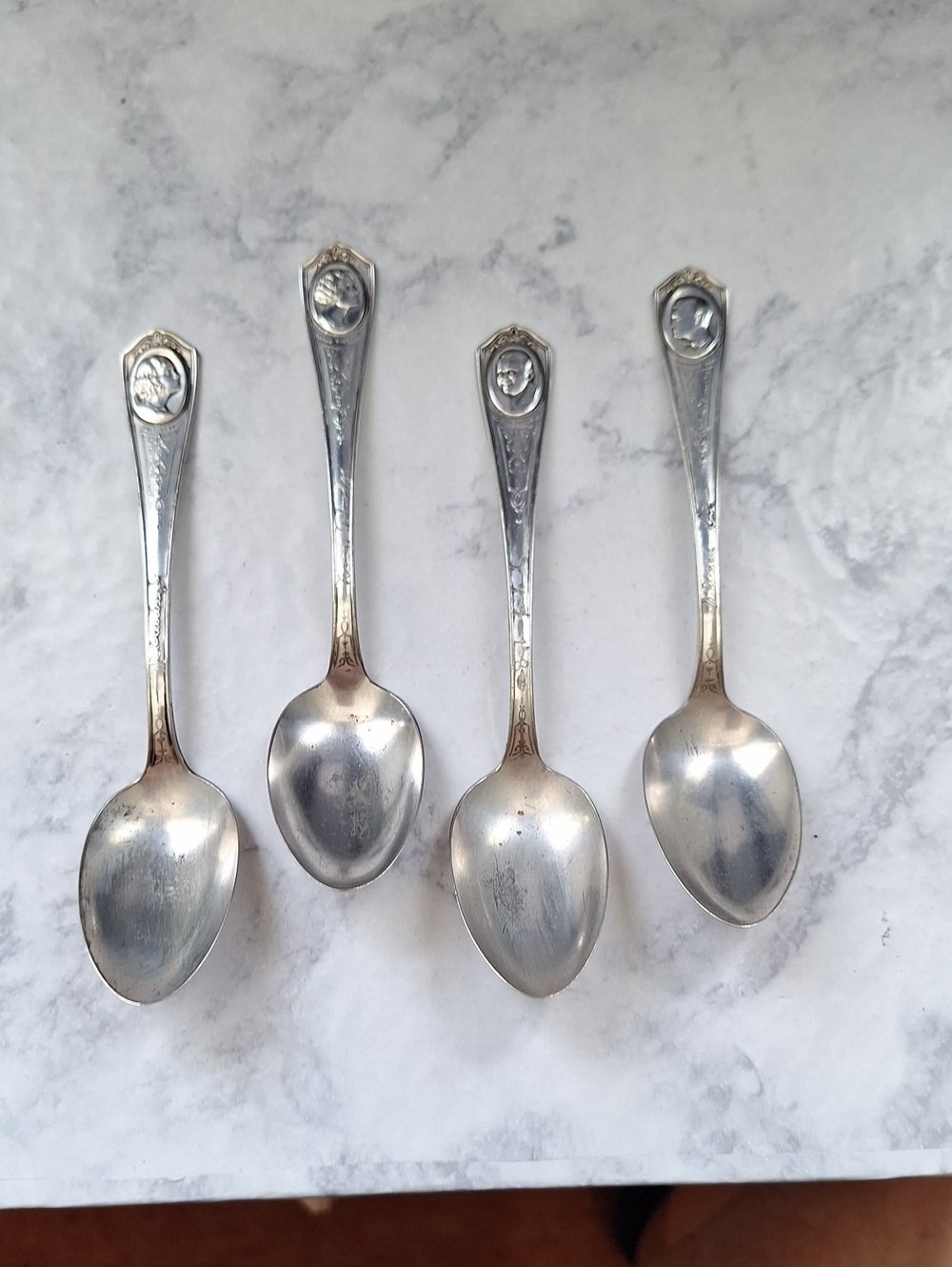 1920 Silent Movie Stars Set of 4 Silver-Tone Decorative Teaspoons